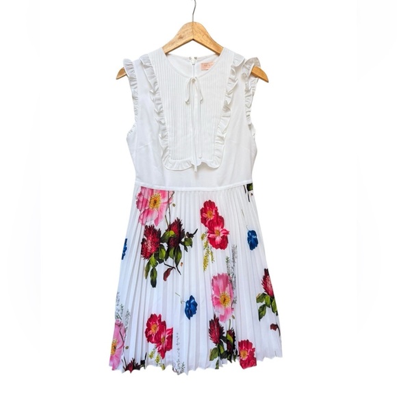 Ted Baker Romanna White Floral Pleat Dress Sz 1/US 4 - Picture 3 of 7